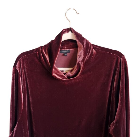 Talbots Shirt Women's 3X Red Burgundy Wine Velvet Mock Neck NEW Top Blouse - Picture 2 of 10